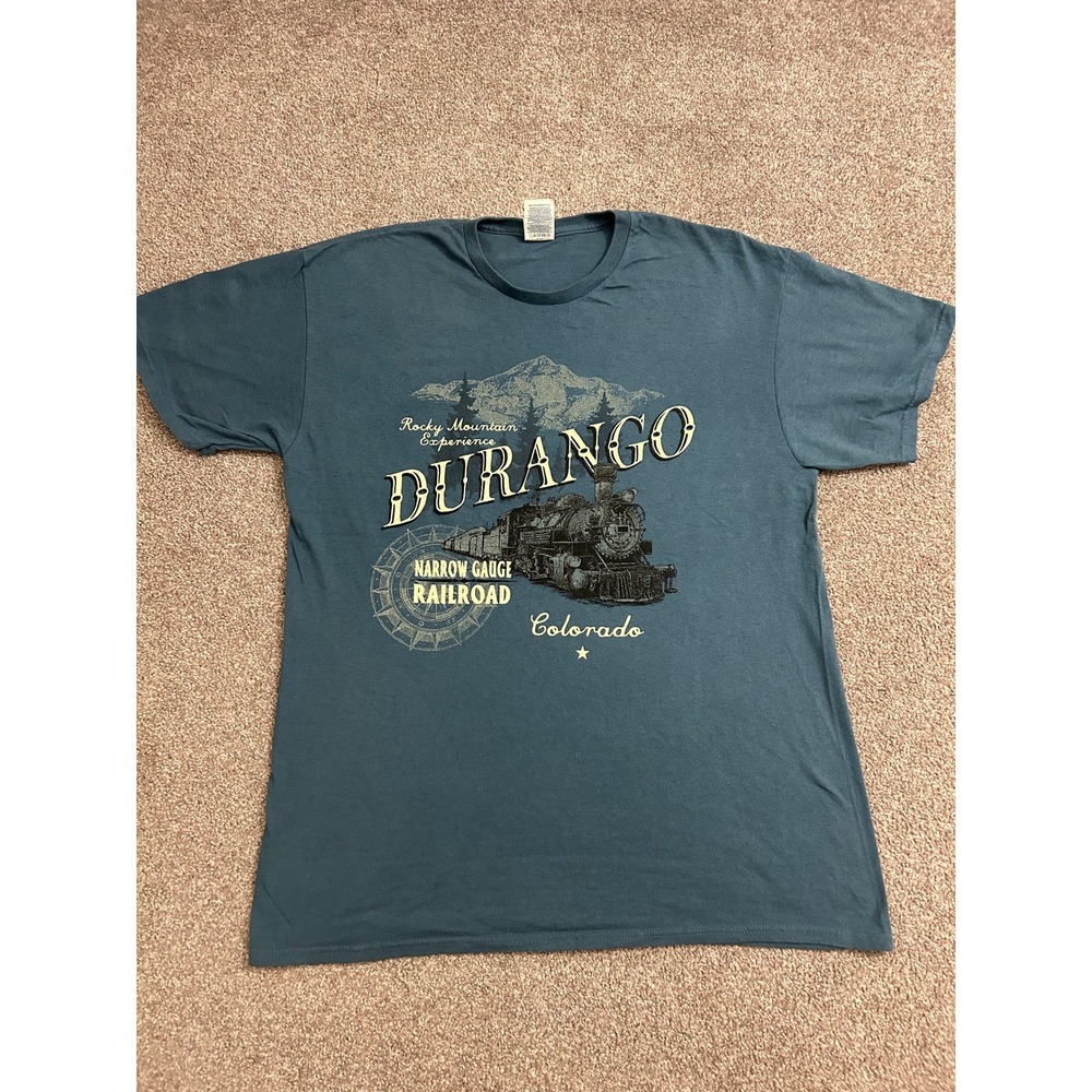Durango Narrow Gauge Railroad T-Shirt Adult Large Blue Excellent Graphic